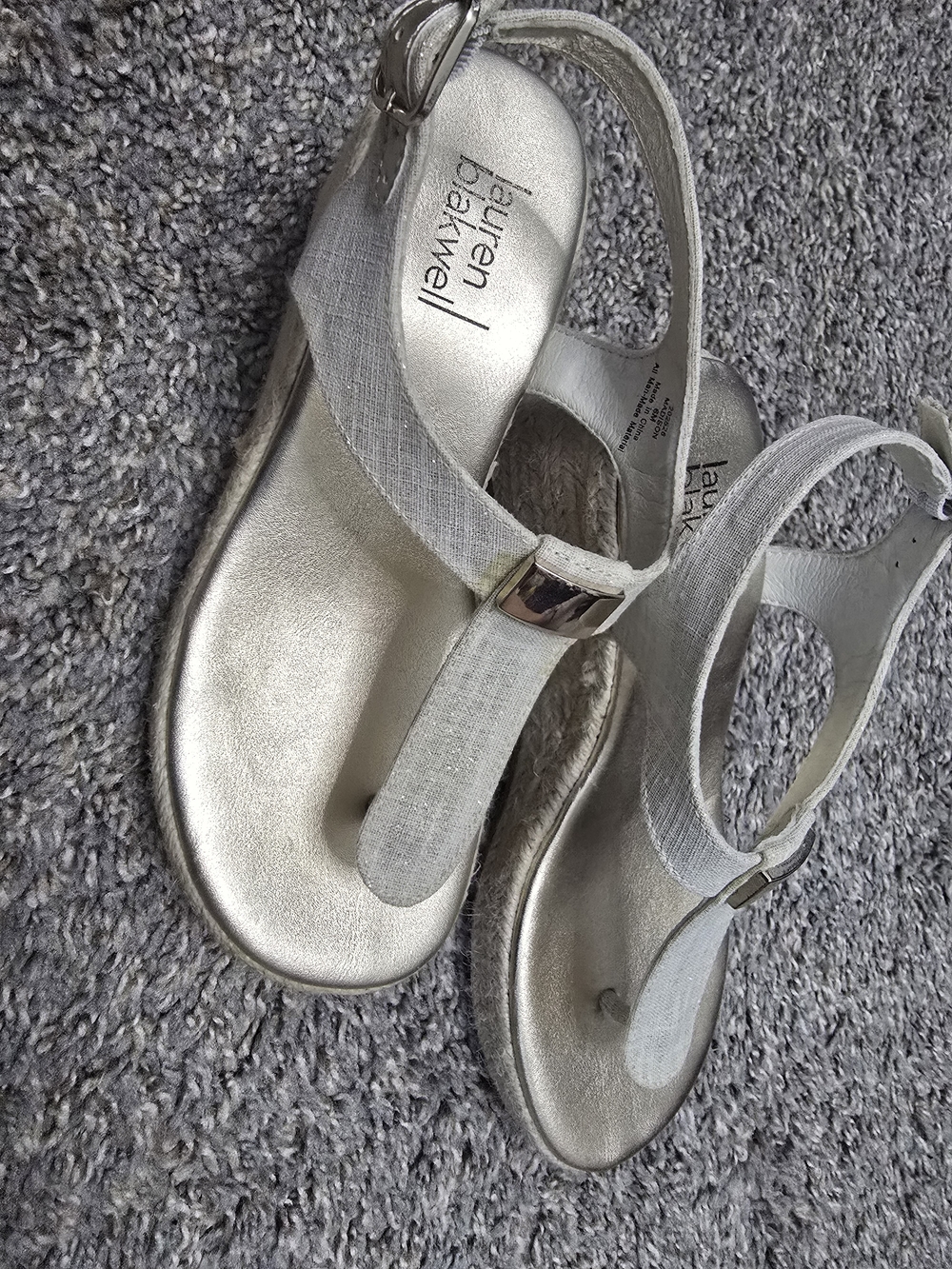 Lauren Blackwell Metallic Silver T-Strap Women's Sandals